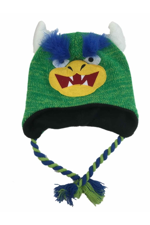 Boys Green Monster Hat Peruvian Style Critter Trapper