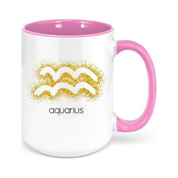 Aquarius Coffee Mug, Aquarius Glitter, Gift For Aquarius, Horoscope Mugs, Zodiac Mug, Astrology Mug, Sublimated Design, Aquarius Gift, PINK