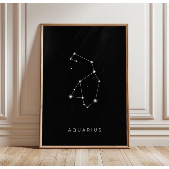 Aquarius Constellation Poster | Black Zodiac Wall Art | Minimal Astrology Print, Poster Only