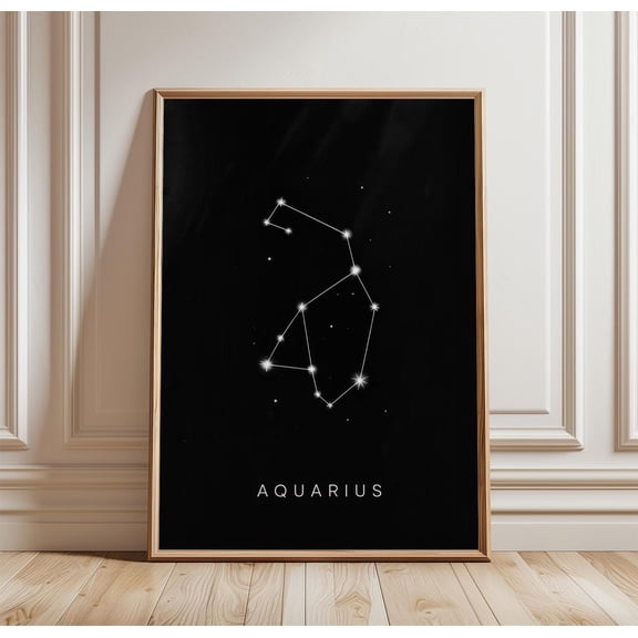 Aquarius Constellation Poster Black Zodiac Wall Art Minimal Astrology Print