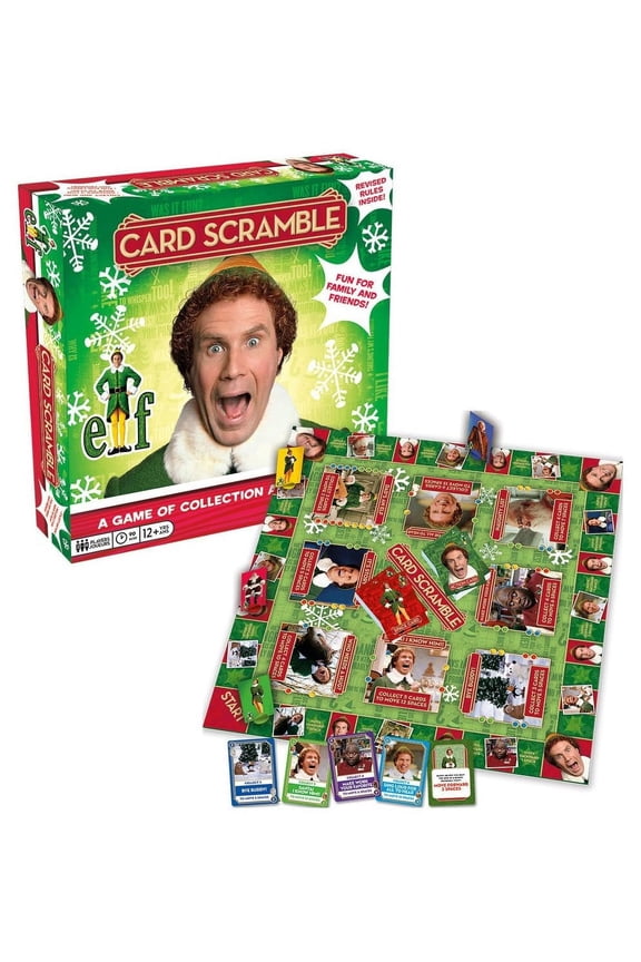 Elf Card Scramble Board Game, 4 Character Pieces, 32 Action Cards, 96 Space Cards