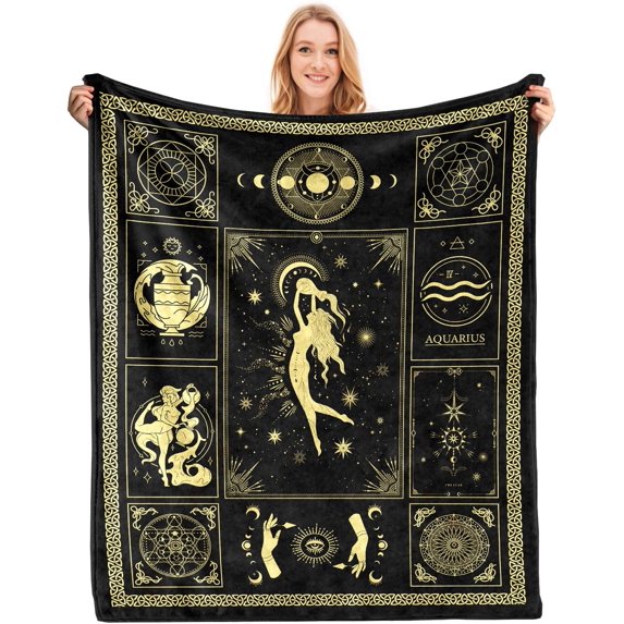 Aquarius Gifts for Men Women,Aquarius Sherpa Blanket,Astrology Gifts Zodiac Gifts Aquarius Birthday Gifts for Aquarius Women,Horoscopes Gifts Double Layer Fabric Warm Blankets,60" X 50"