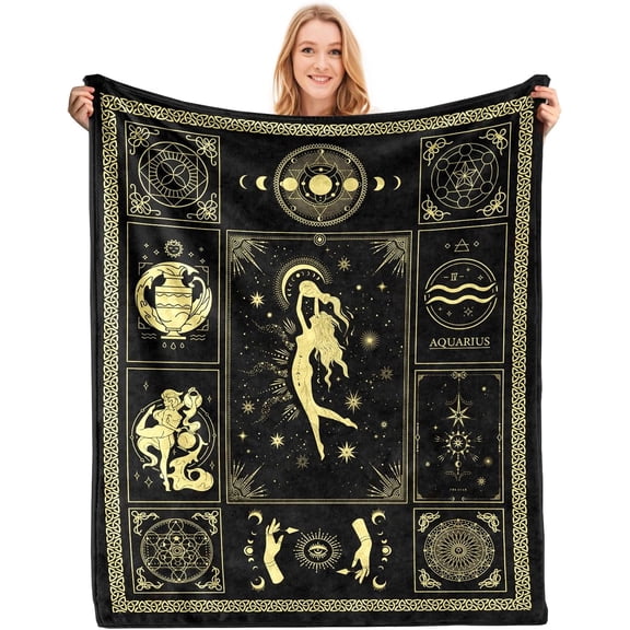 Aquarius Gifts for Men Women,Aquarius Sherpa Blanket,Astrology Gifts Zodiac Gifts Aquarius Birthday Gifts for Aquarius Women,Horoscopes Gifts Double Layer Fabric Warm Blankets,60" X 50"