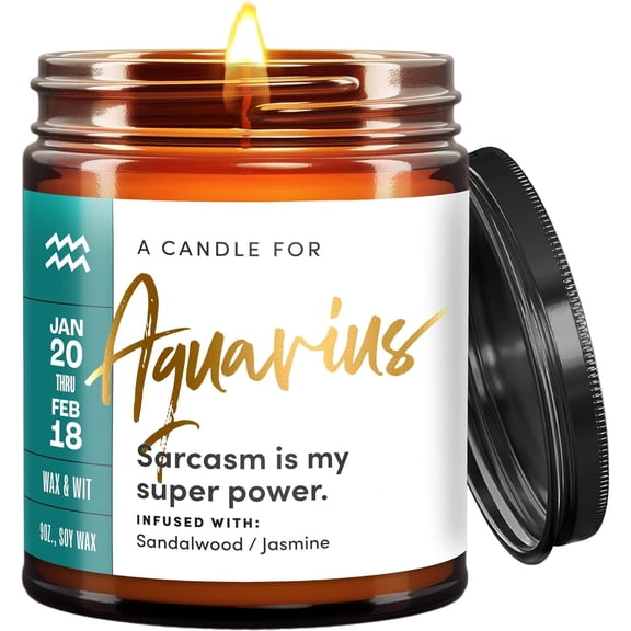 Aquarius Gifts for Women, Aquarius Candle, Zodiac Gift, Astrology Gifts for Women, Zodiac Candle, January February Birthday Gift for Woman - 9oz