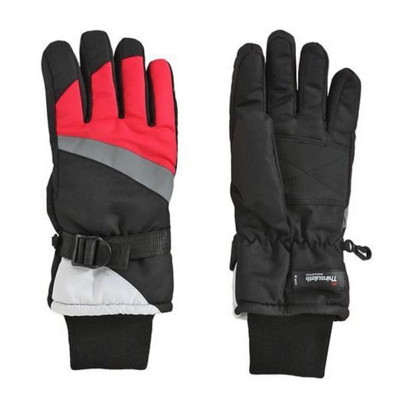 Aquarius Girls Black & Pink Thinsulate Snow & Ski Gloves Wrist Strap L (11-16)