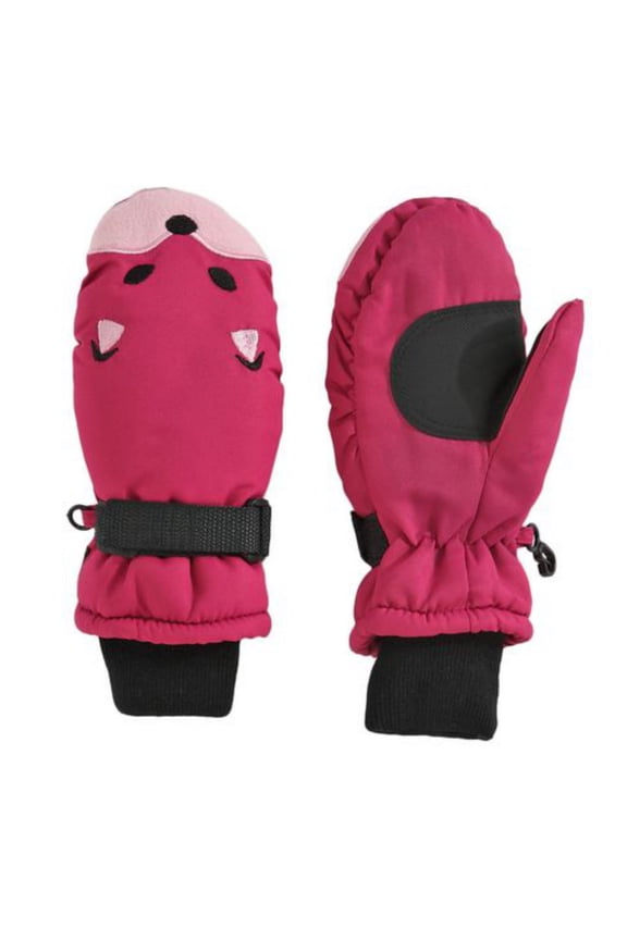 Girls Fuchsia Pink Fox Snow & Ski Mittens Fleece & Thinsulate Lining
