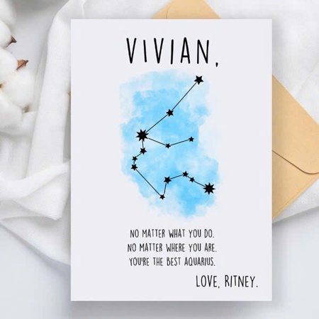 Aquarius Greeting Card for Vivian – Inspirational Constellation Design – Perfect for Birthdays, Encouragement, or Just Because – Includes Envelope, Blank Inside