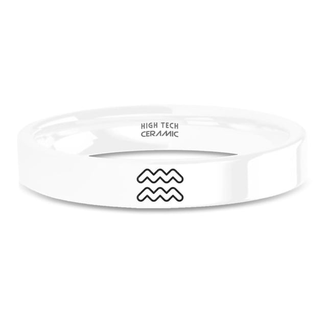 Aquarius Horoscope Symbol Laser Engraved White Ceramic Ring, 4mm, Size ...