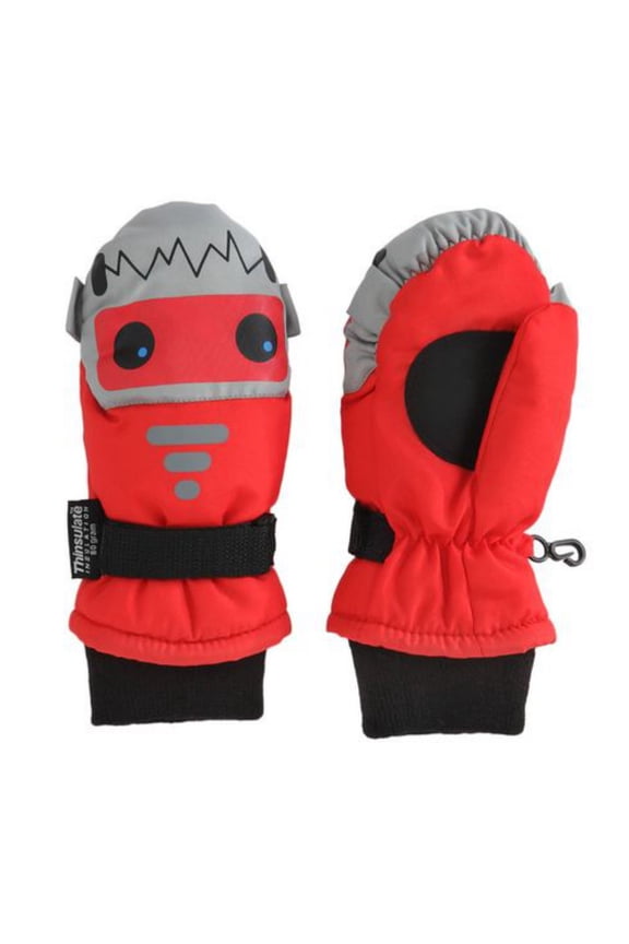 Little Boys Red & Gray Shark Waterproof Snow & Ski Mittens