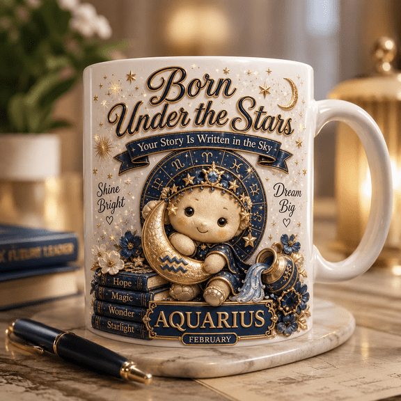 Aquarius Personalized Coffee Cup Zodiac Birth Month Mug Gift for February Birthdays