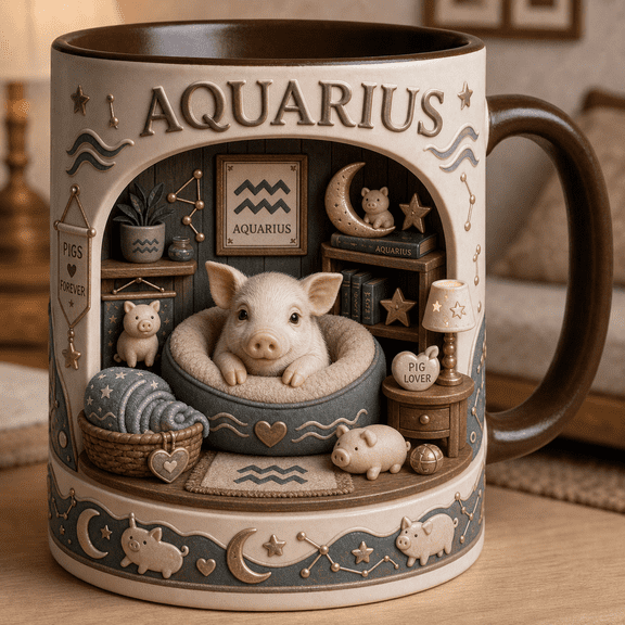 Aquarius Pig Lover Coffee Mug, Personalized Custom Name Cup, Astrology Gift