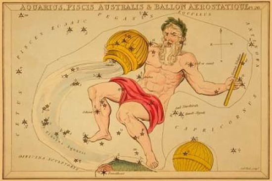 Aquarius Piscis Australis and Ballon Aerostatique 1825 Canvas Art - Jehoshaphat Aspin (24 x 36)