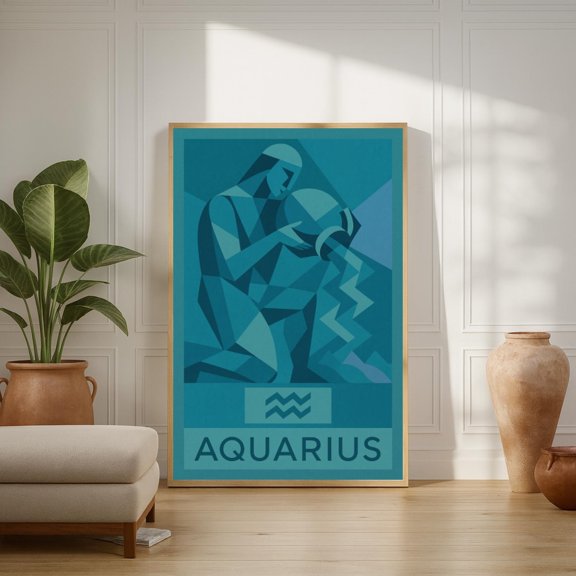 Aquarius Poster | Cubist Zodiac Water Bearer Print | Wall Art, Unframed Paper Poster 8x10in