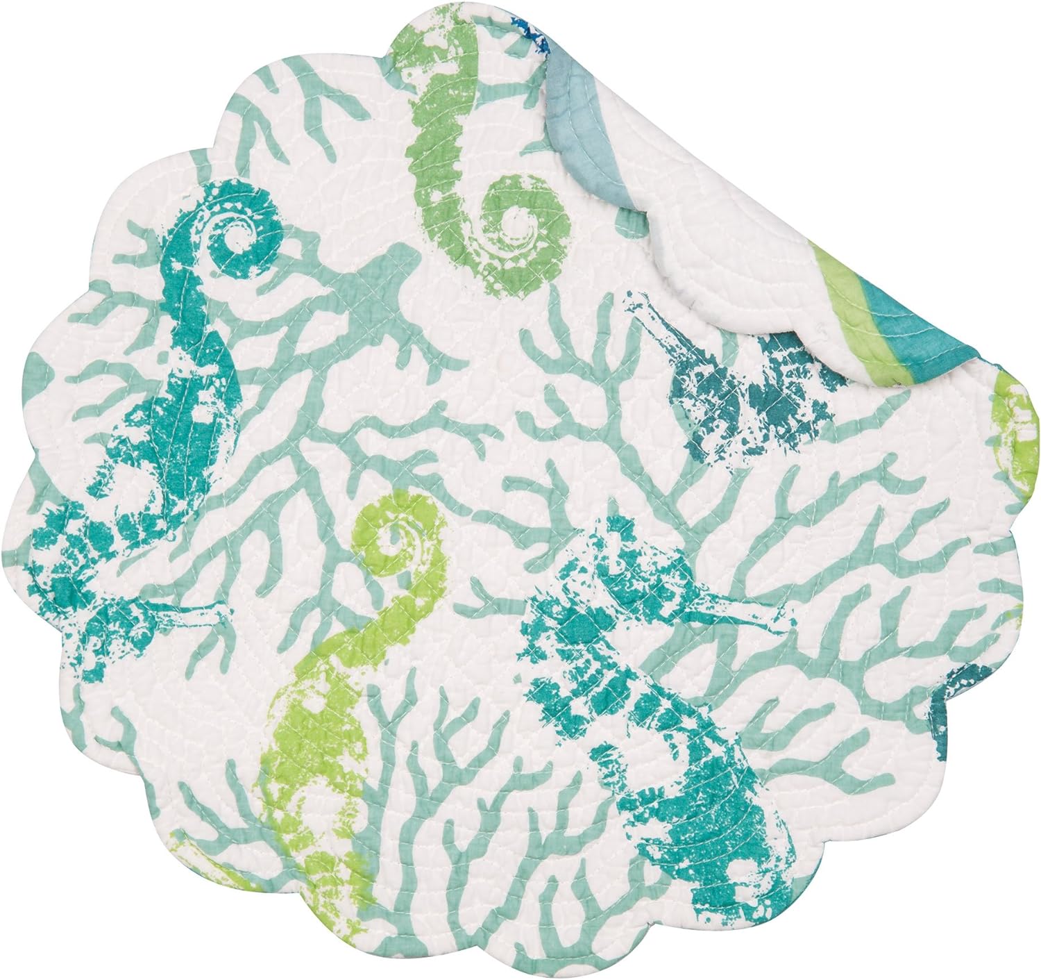 Aquarius Round Cotton Single Placemat Quilted Coastal Beach Reversible