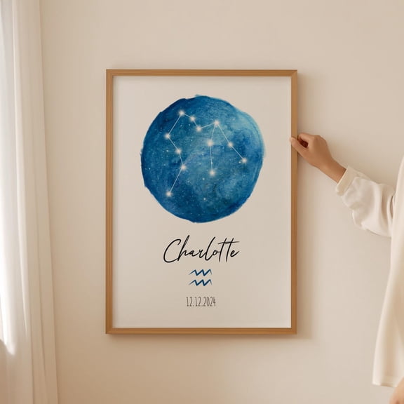 Aquarius Star Map Wall Art Birth Stats Home Decor Unframed Paper Print
