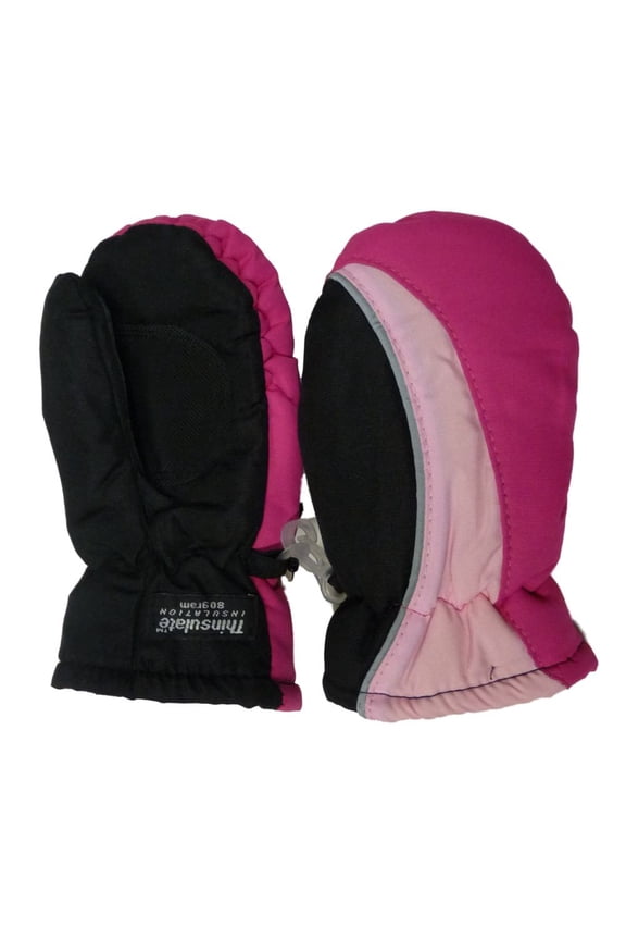 Toddler Girls Black & Pink Snow & Ski Mittens Thinsulate Lining