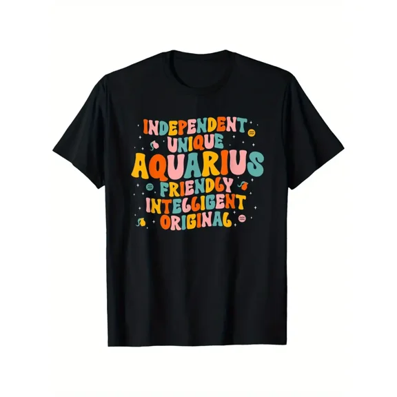 Aquarius Traits Zodiac Sign January February Birthday T-Shirt Aquarius T-shirt Constellation T-shirt 100% Pure Cotton Gift for Men Women Dad Mom and Friends Large Sizes Are