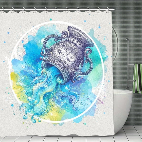 Aquarius Water Bearer Splash Print Shower Curtain,Cloth Fabric Waterproof Polyester Bathroom Home Decor Set with Hooks 70.870.8Inch