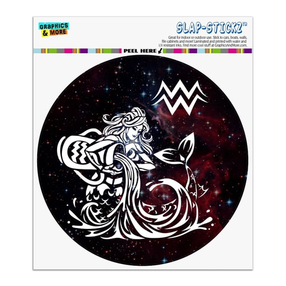 Aquarius Water-Bearer Zodiac Sign Horoscope in Space Automotive Car Window Locker Circle Bumper Sticker