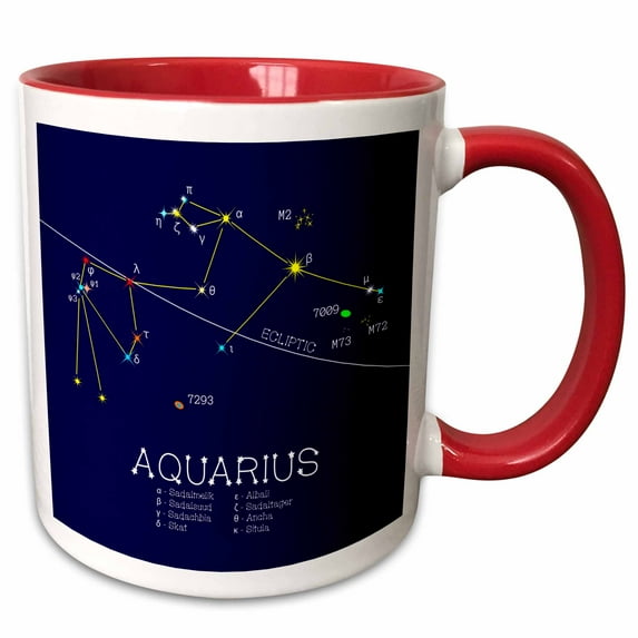 3drose, Aquarius Zodiac Asterism. Star Colors, Names. Elegant Astronomy, 11oz Two-tone Red Mug