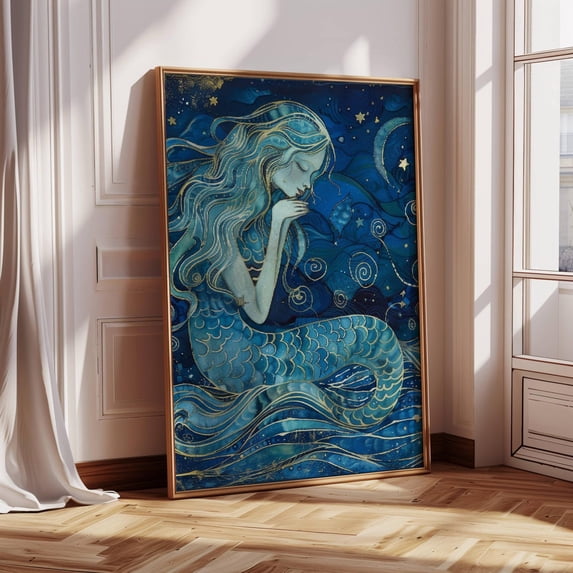 Aquarius Zodiac Astrology Art Print January February Birthday, Unframed Canvas 8x10in