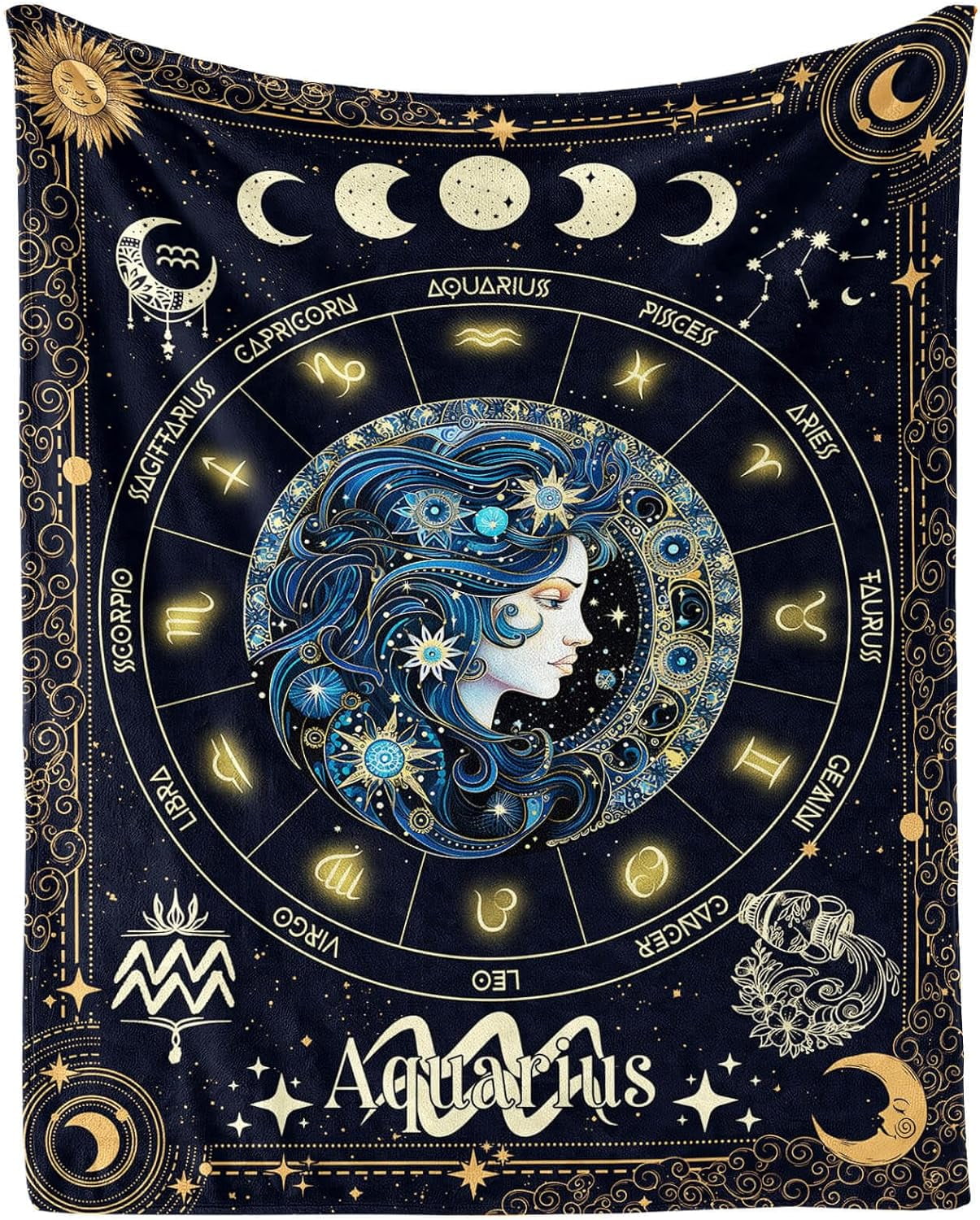 Aquarius Zodiac Blanket for Boys Girls, Secret Astrology Themed Design