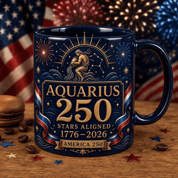 Aquarius Zodiac Mug America 250 Commemorative Coffee Cup for 1776-2026 Anniversary
