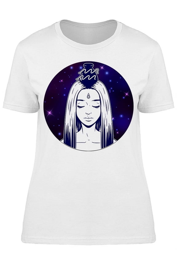 Aquarius Zodiac Sign Girl Face T-Shirt Women -Image by Shutterstock, Female Small