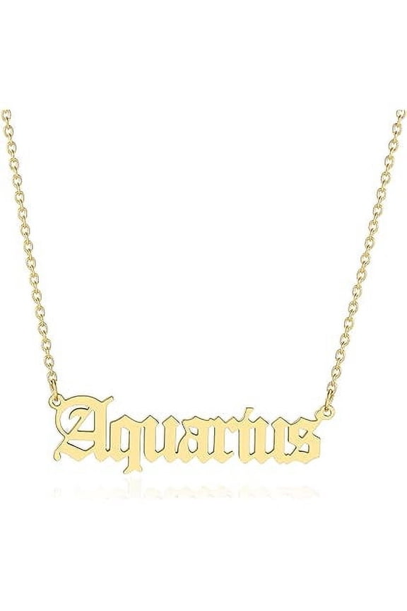 Aquarius Zodiac Sign Necklace Small Dainty Gold Jewelry 14 Karat Gold Plated Gift