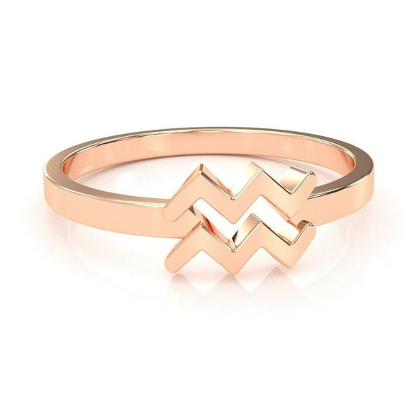 Aquarius Zodiac Sign Ring In Solid 14k Rose Gold