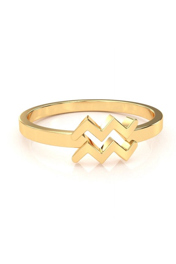 Aquarius Zodiac Sign Ring In Solid 14k Yellow Gold