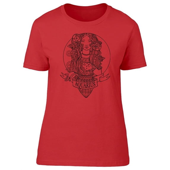 Aquarius Zodiac Sign Sketch T-Shirt Women -Image by Shutterstock, Female x-Large
