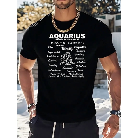 Aquarius Zodiac Sign Traits Graphic for Men Women Casual Cotton Tee