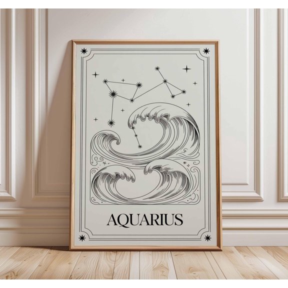 Aquarius Zodiac Wall Art line drawing print celestial astrology poster water bearer decor