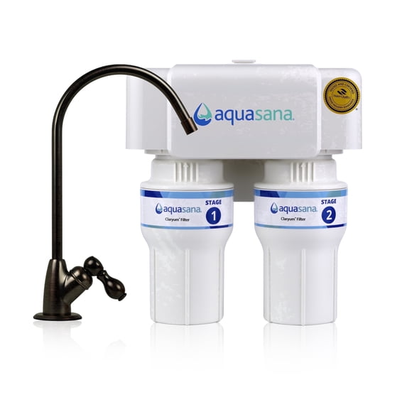 Aquasana Under Sink Water Filter | 2-Stage Filtration | Reduces up to 99.99% of PFAS, Lead, Chlorine, Cysts, & More | Oil-Rubbed Bronze Faucet | AQ-6200-ORB