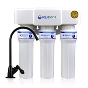 Aquasana Under Sink Water Filter | Certified 3-Stage Max Flow Filtration | Reduces up to 99.99% of PFAS, Lead, Chlorine, More | Under Counter Drinking Water Filter | Matte Black Faucet | AQ-6300M-M