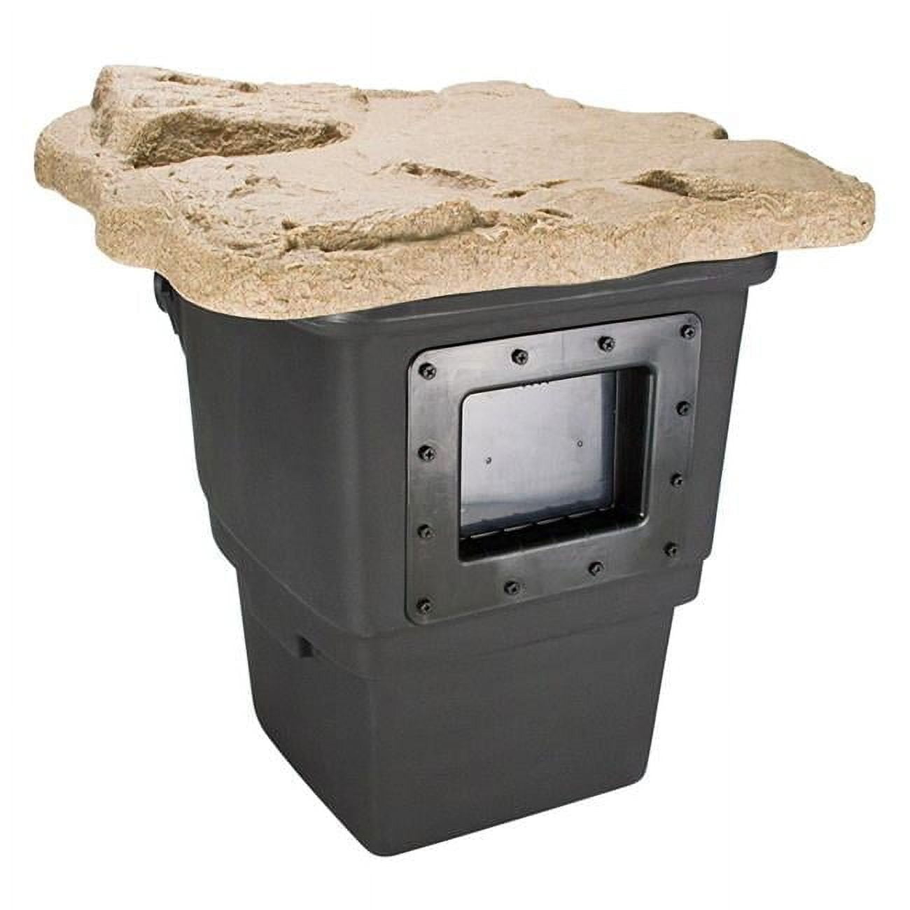 Black High-Density Polyethylene Pond Skimmer with Faux Rock Lid