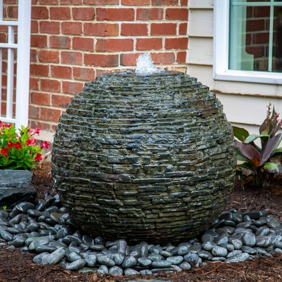 Aquascape 78288 Fiber-resin Stacked Slate Sphere Fountain, Multicolor