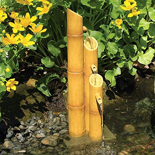 Adjustable Three-Tier Bamboo Poly-Resin Pond Fountain