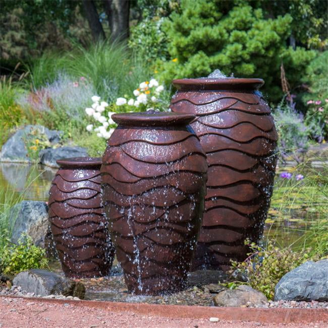 Zen Bronze Scalloped Urn Outdoor Fountain in Fiber-Resin