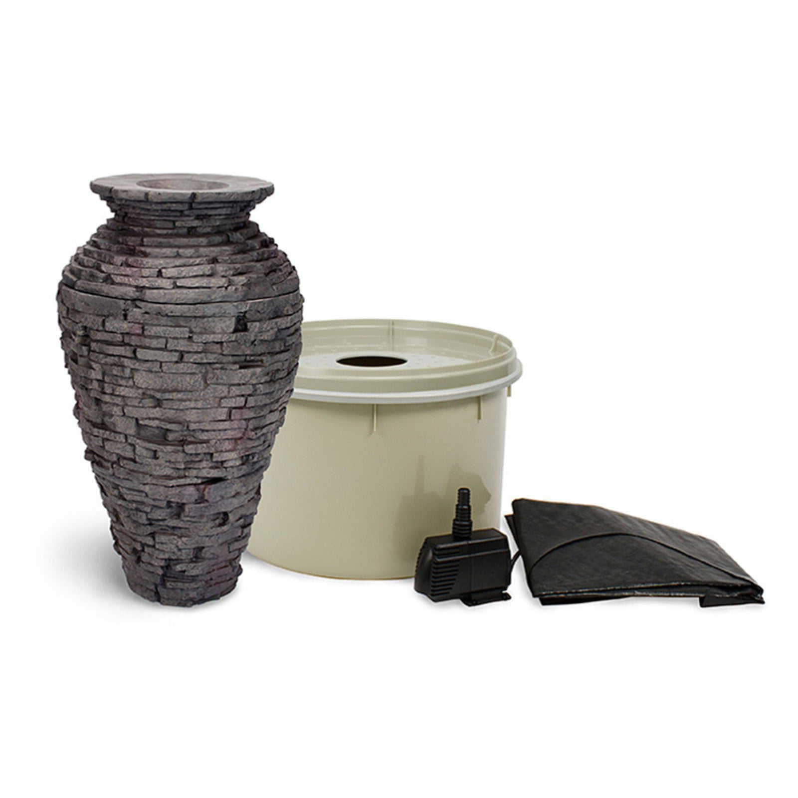 Small Slate Grey Stacked Stone Urn Fountain Kit