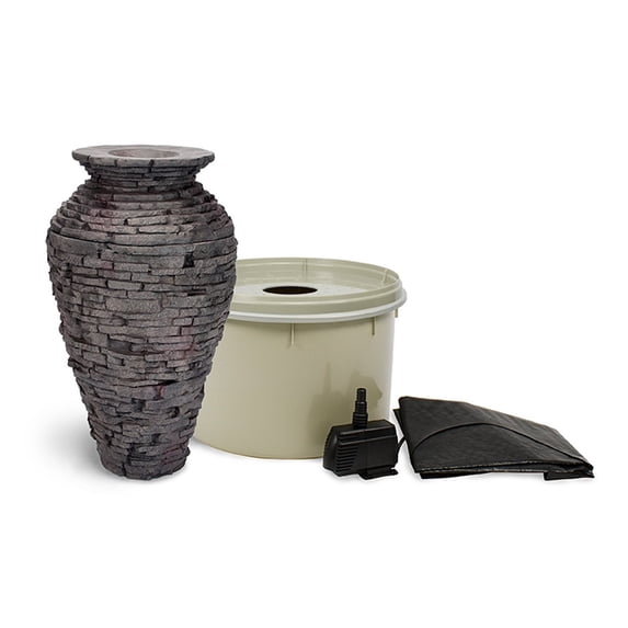 Aquascape Stacked Slate Urn Fountain Kit with Pump and Basin, 32 Inches Tall | 58064