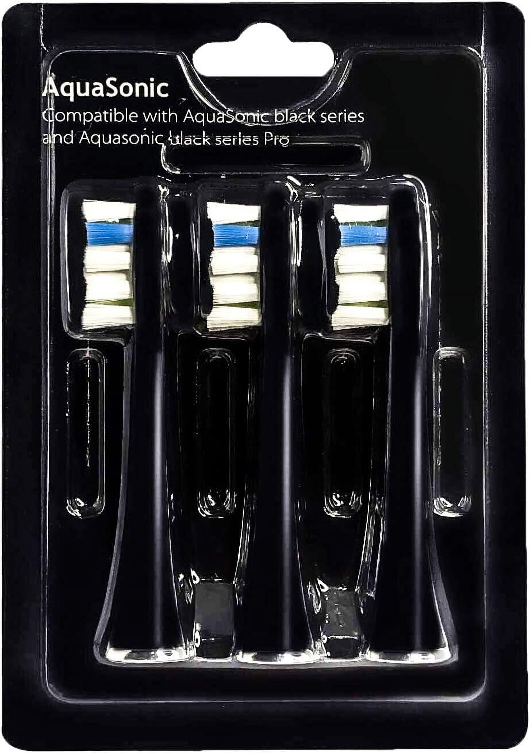 Aquasonic Electric Toothbrush Replacement Brush Heads Set, Black 3Pack