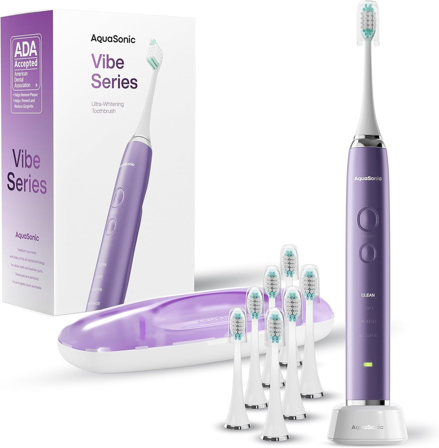 Aquasonic Electric Toothbrush Wireless Charging UltraWhitening Vibe Series, Satin Violet