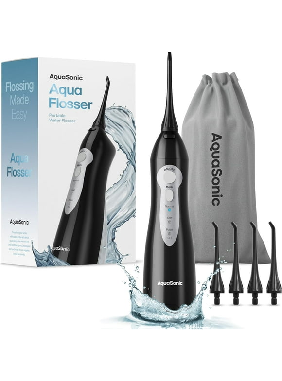 Aquasonic Water Flosser Cordless Rechargeable Oral Irrigator for Kids and Adults, Black
