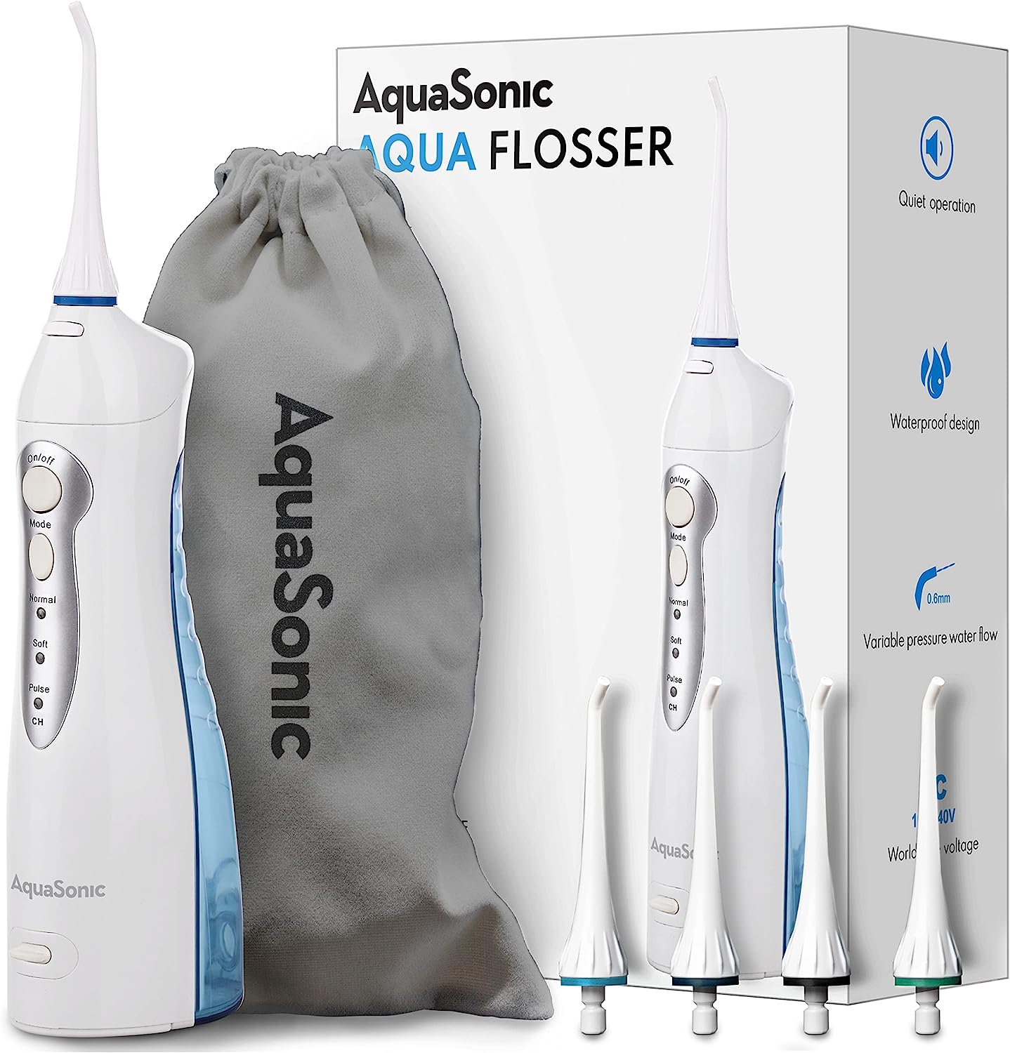 Aquasonic Water Flosser Cordless Rechargeable Oral Irrigator for Kids and Adults, White - image 1 of 6