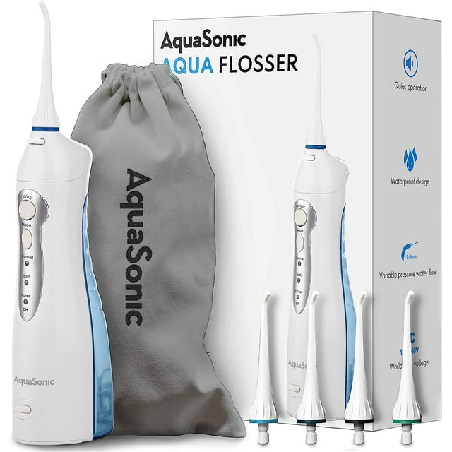 Aquasonic Water Flosser Cordless Rechargeable Oral Irrigator for Kids and Adults, White