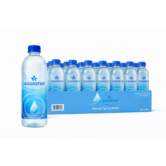 Aquastar Natural Spring Water - 24 Pack (16.9 fl oz) BPA-Free Plastic Bottles | Refreshing & Pure Spring Water