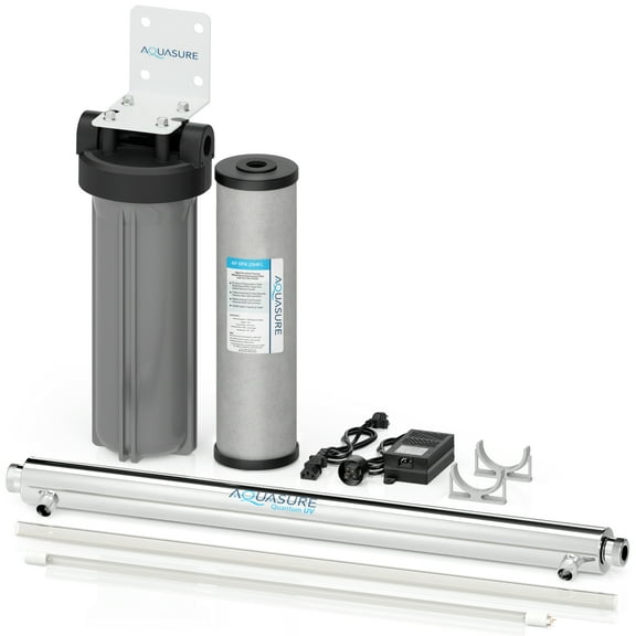 Aquasure 12 GPM Ultraviolet UV-C Light Water Sterilizer System Bundle Kit with Siliphos Scale Inhibiting Pre-Filter