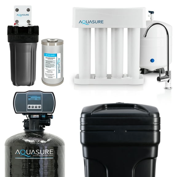 Aquasure 64,000 Grains Whole House Water Filtration Bundle with 75 GPD RO System, for 4-6 bathrooms (AS-WHF64D)